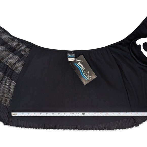 NWT S/M French Swim Wrap Skirt Halter Set Black Stretch Tie Back Lined - Picture 9 of 11